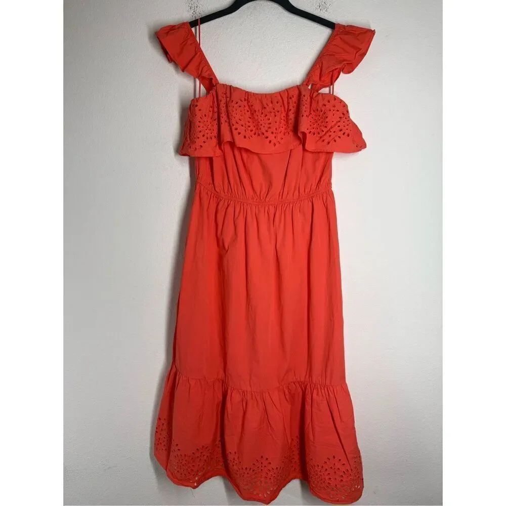 LC Lauren Conrad Women’s Bohemian Eyelet Trim Cotton Ruffle Midi Dress Size M
